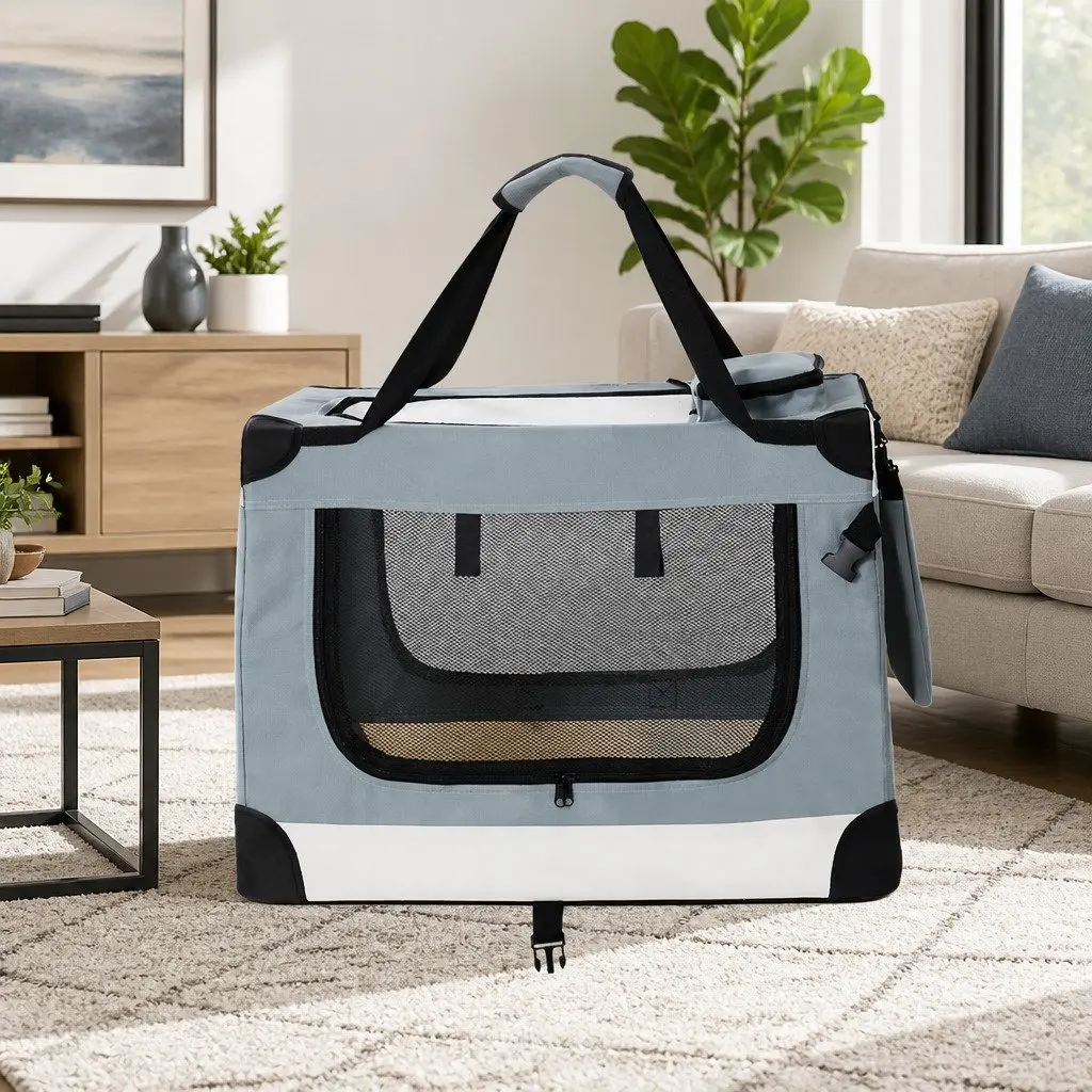 Pet Carrier Soft Crate Dog Cat Travel Portable Foldable 70x52cm Large Blue