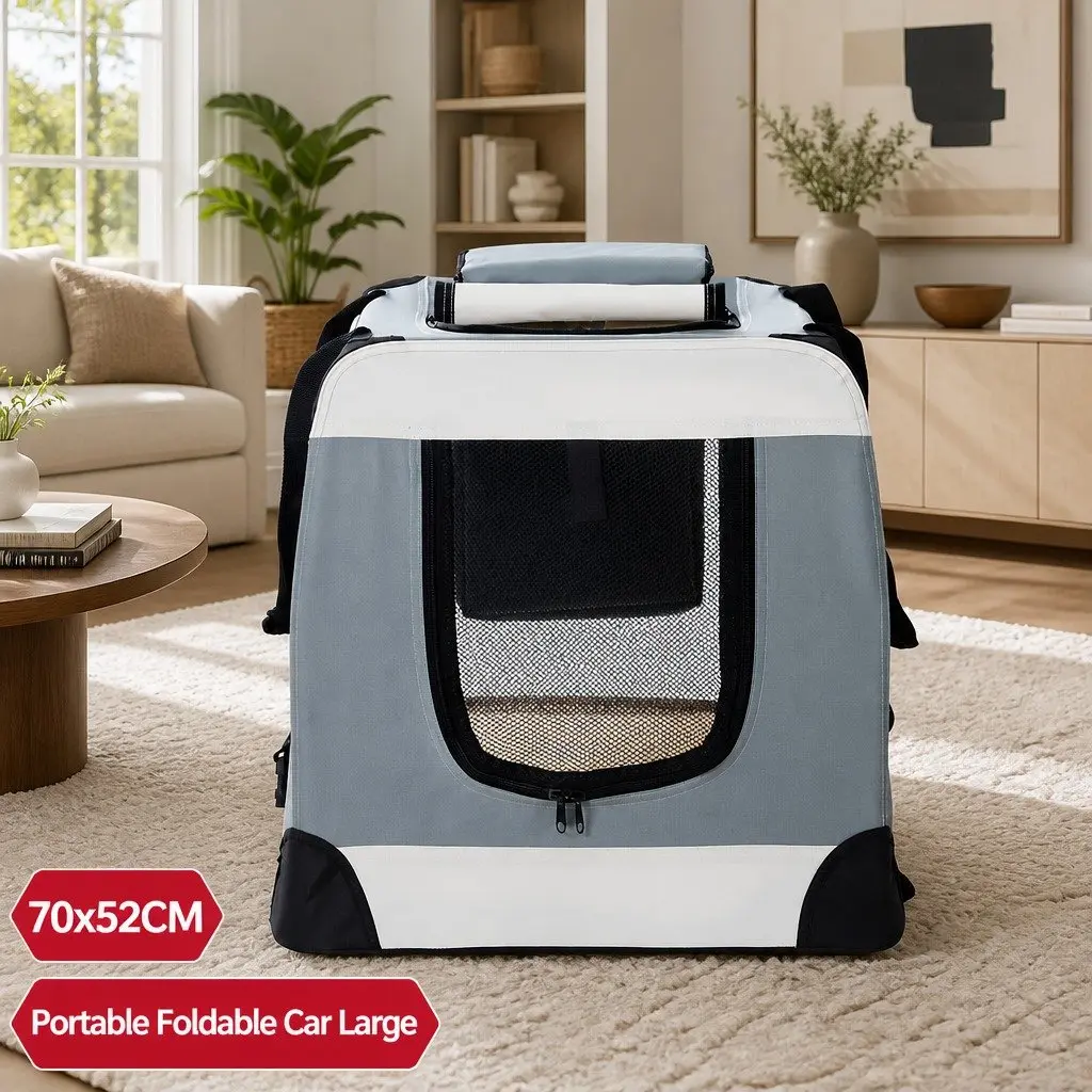 Pet Carrier Soft Crate Dog Cat Travel Portable Foldable 70x52cm Large Blue