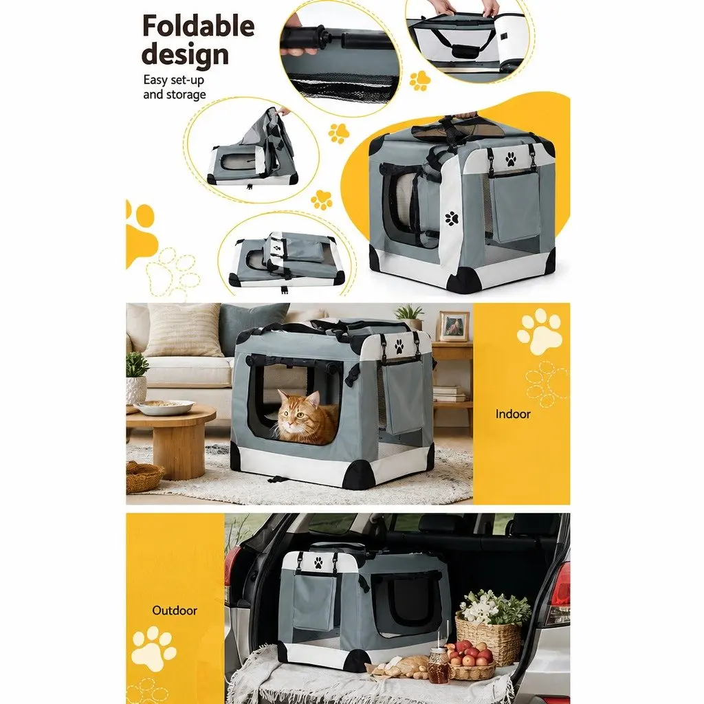 Pet Carrier Soft Crate Dog Cat Travel Portable Foldable 70x52cm Large Blue