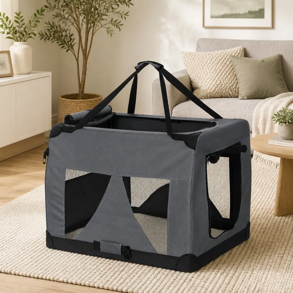 Pet Carrier Soft Crate Portable Foldable XL 82x58cm Grey