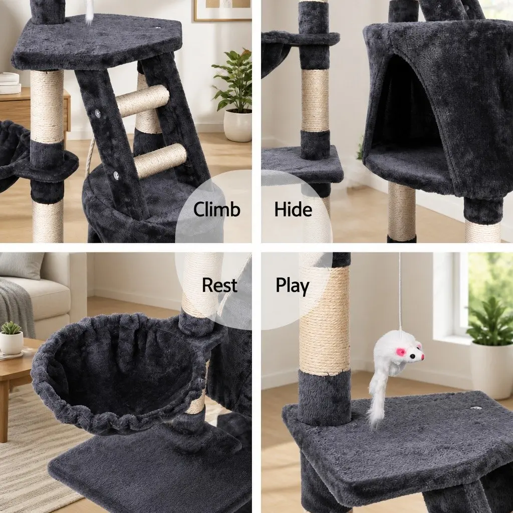 Cat Tree Multi-Level 120cm Scratching Post Tower Condo House Bed Perch Climb