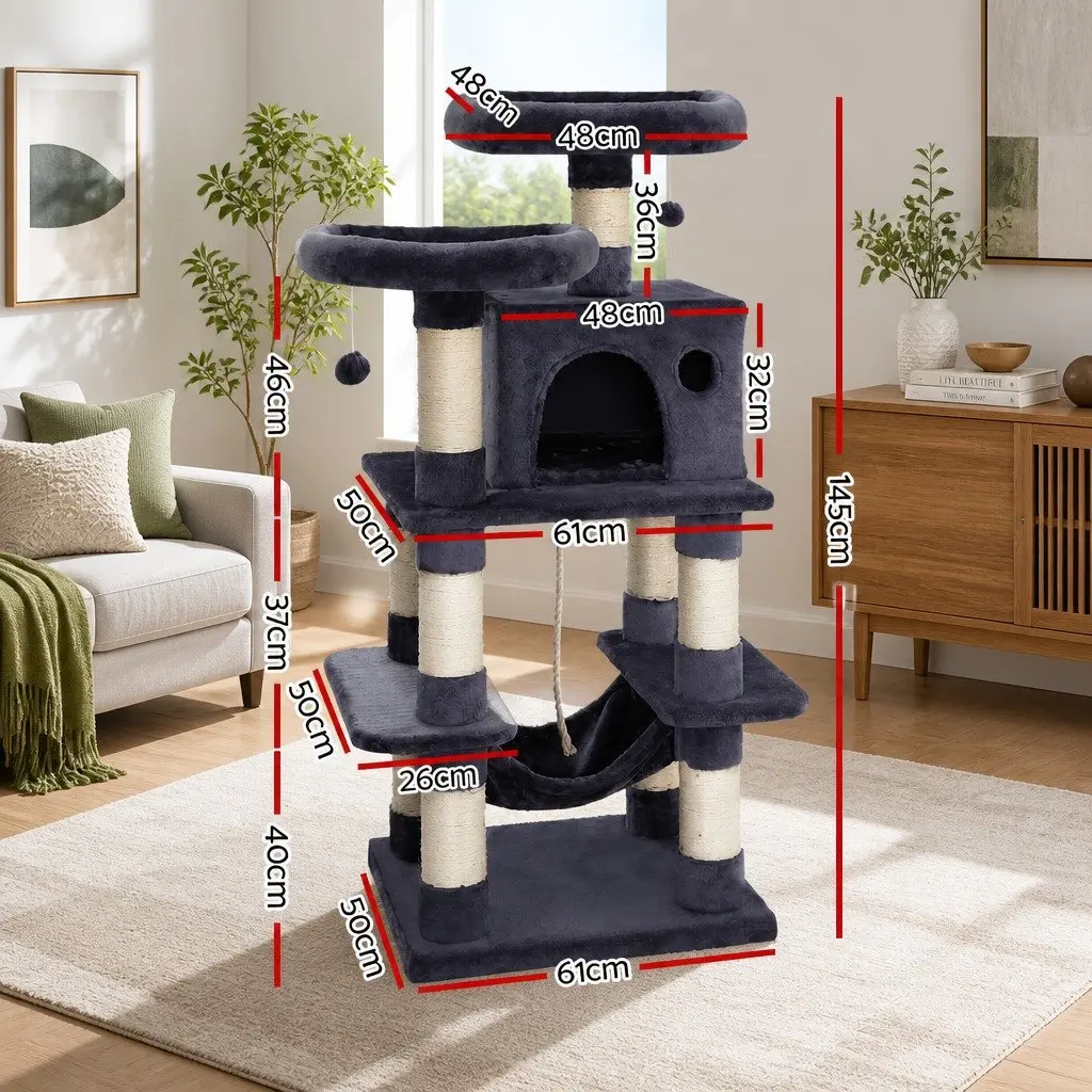 Cat Tree Multi-Level 145cm Large Bed Grey