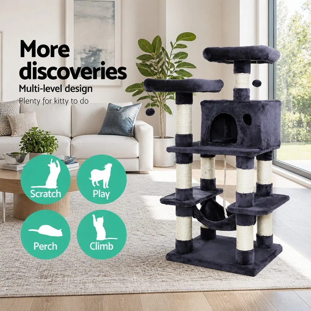 Cat Tree Multi-Level 145cm Large Bed Grey