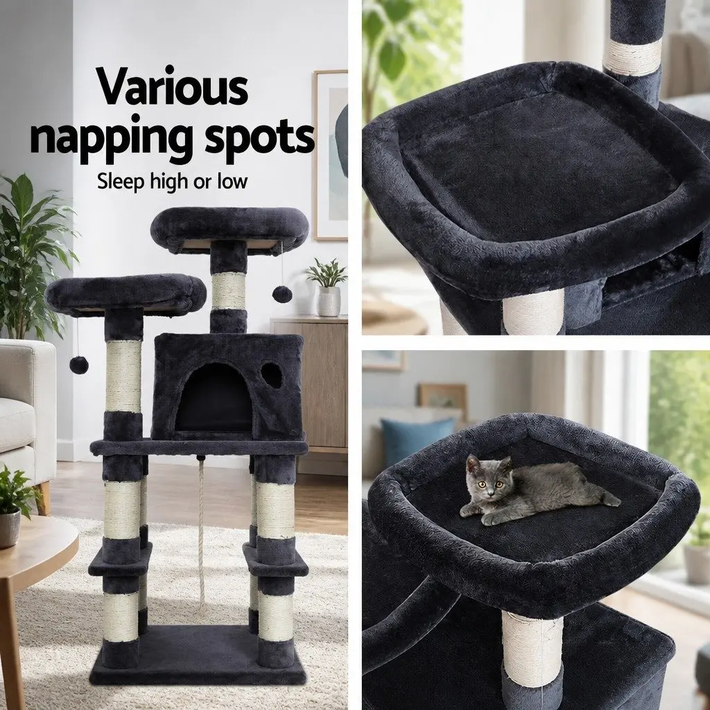 Cat Tree Multi-Level 145cm Large Bed Grey