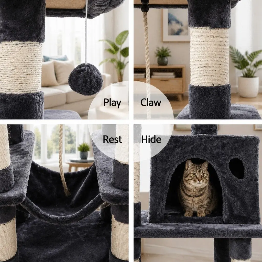Cat Tree Multi-Level 145cm Large Bed Grey