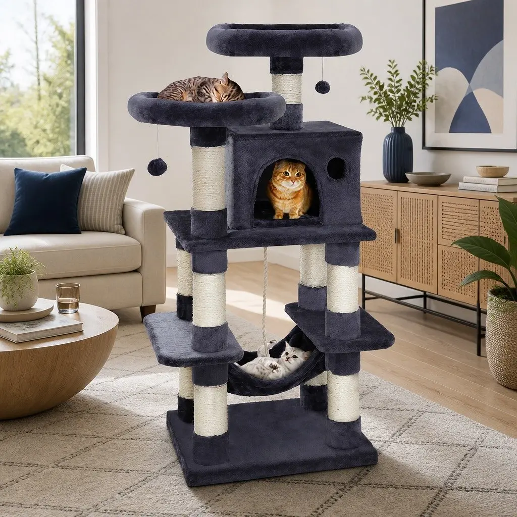 Cat Tree Multi-Level 145cm Large Bed Grey