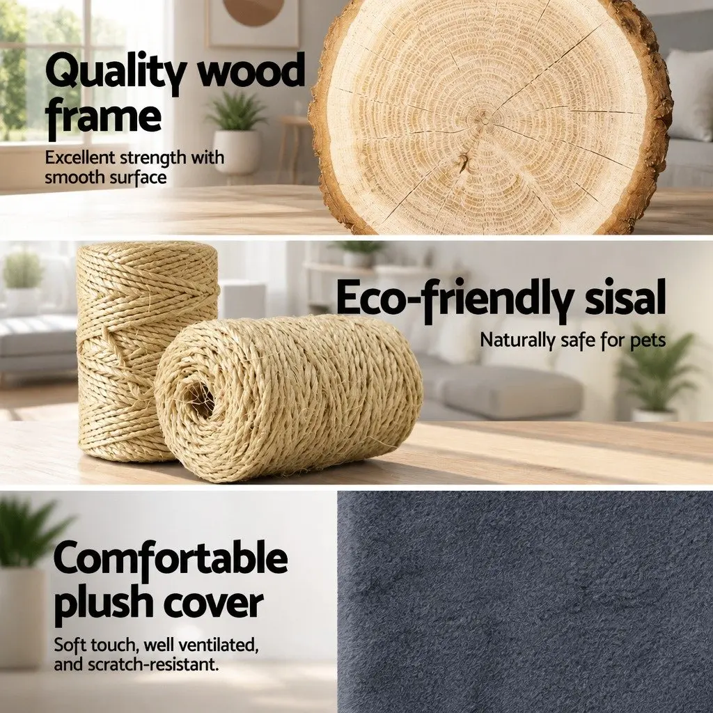 Cat Tree 134cm Tall Scratching Post Tower Wooden Condo House with Plush Bed Grey