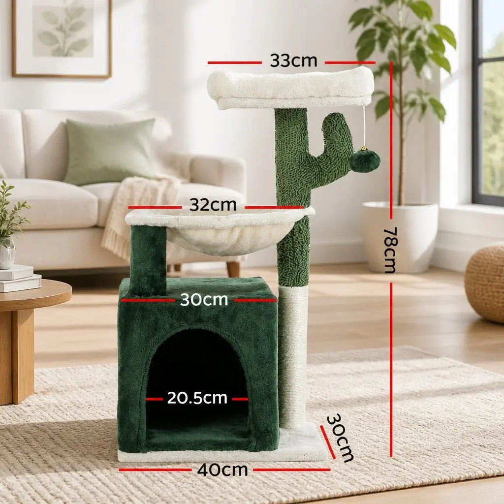 Cat Scratching Post Tower 78cm Green Condo House Bed Toys Multi-Level Hammock