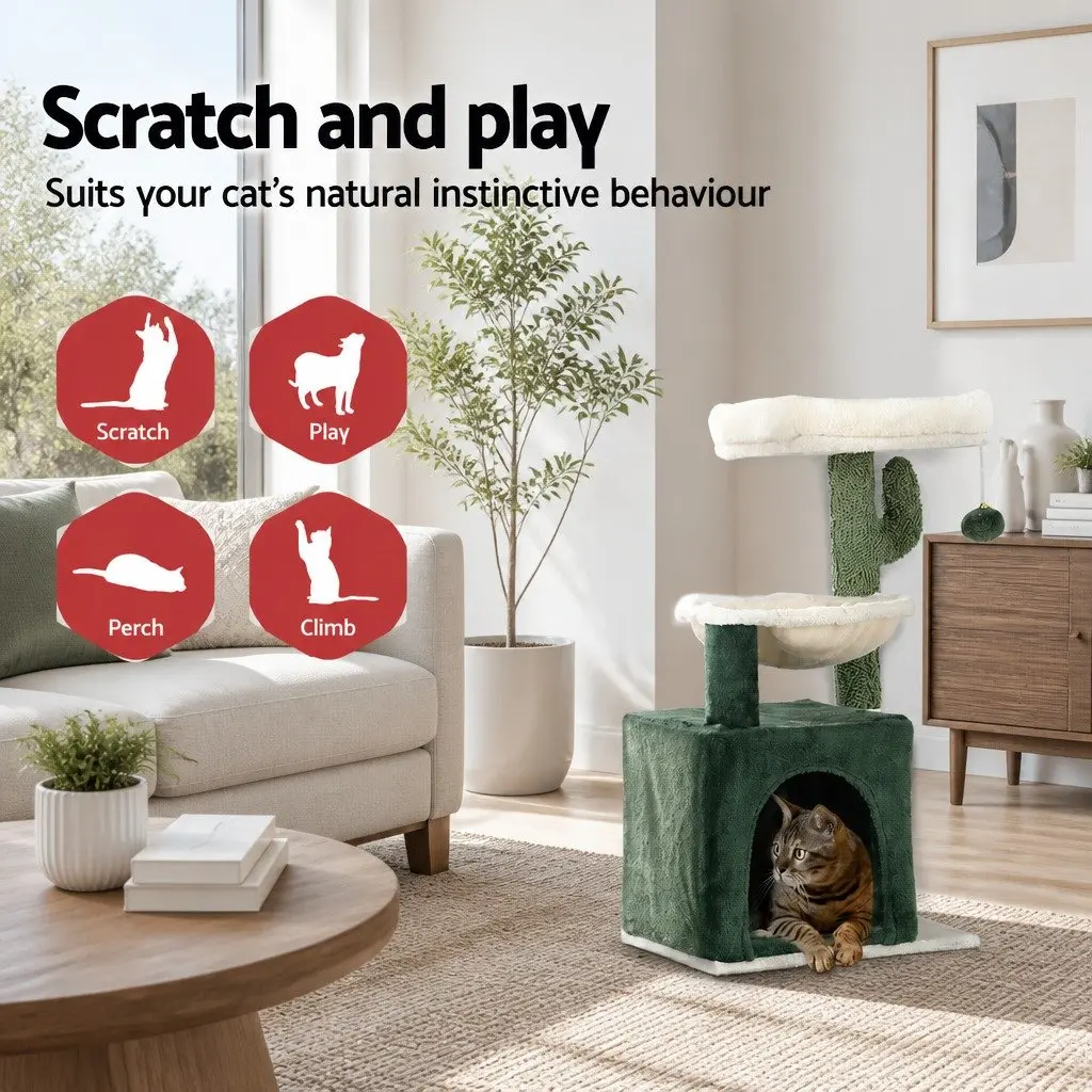 Cat Scratching Post Tower 78cm Green Condo House Bed Toys Multi-Level Hammock