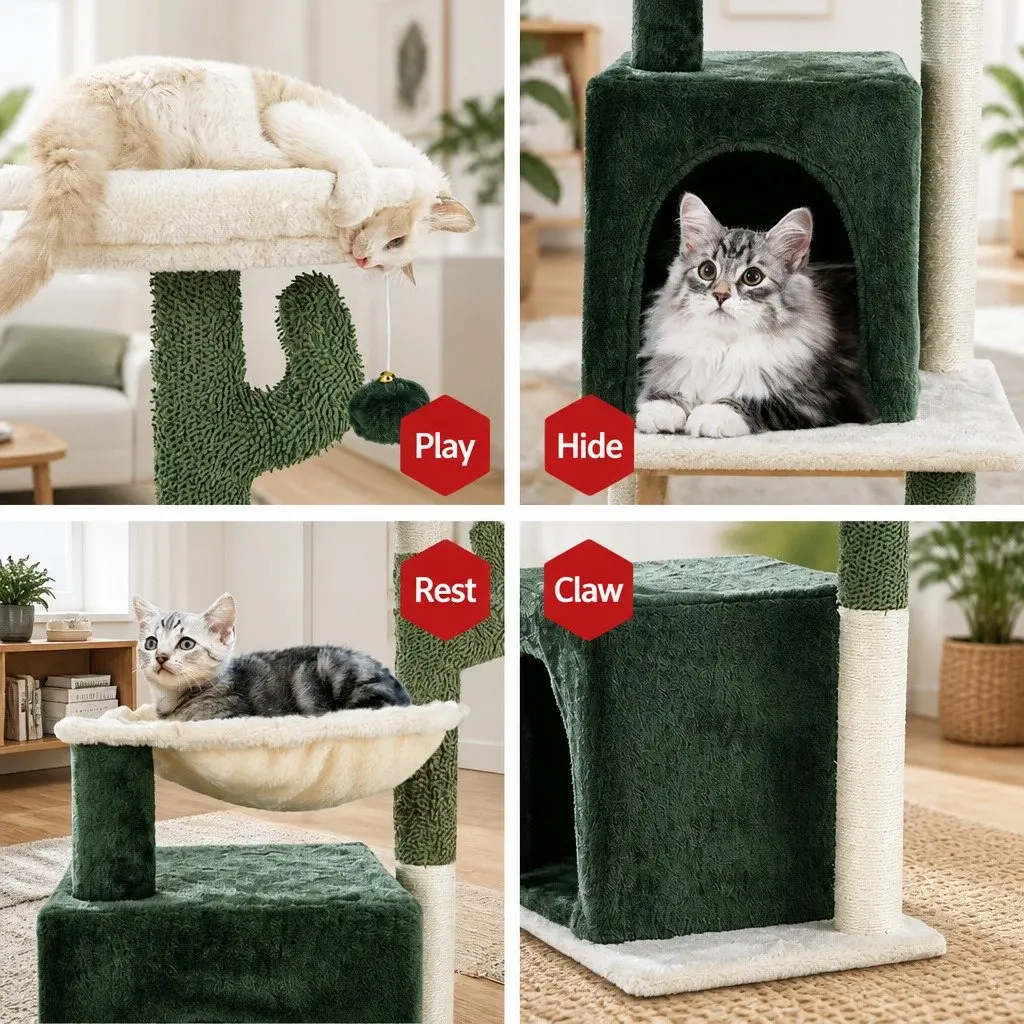 Cat Scratching Post Tower 78cm Green Condo House Bed Toys Multi-Level Hammock