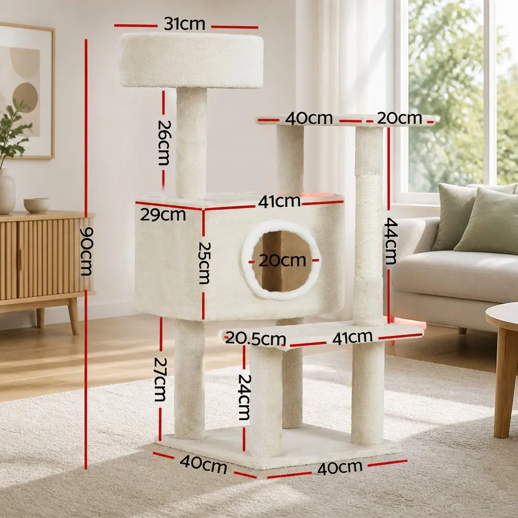 Cat Scratching Post Multi-Level 90cm Condo House Bed Scratcher Climbing