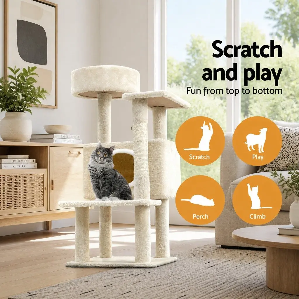 Cat Scratching Post Multi-Level 90cm Condo House Bed Scratcher Climbing