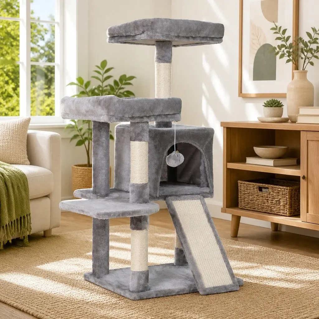 Cat Tree Multi-Level 103cm Scratching Post Condo House Grey