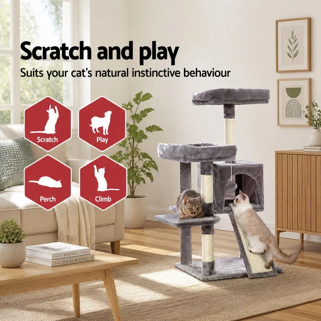 Cat Tree Multi-Level 103cm Scratching Post Condo House Grey