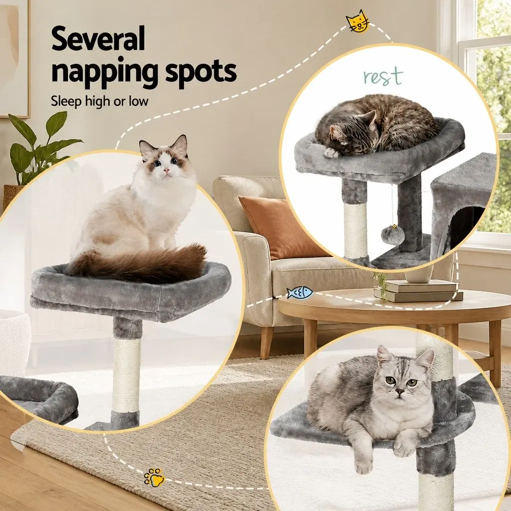 Cat Tree Multi-Level 103cm Scratching Post Condo House Grey