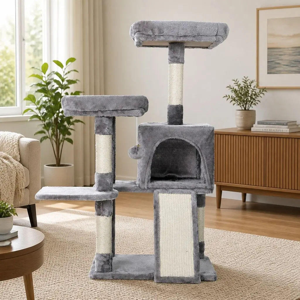 Cat Tree Multi-Level 103cm Scratching Post Condo House Grey