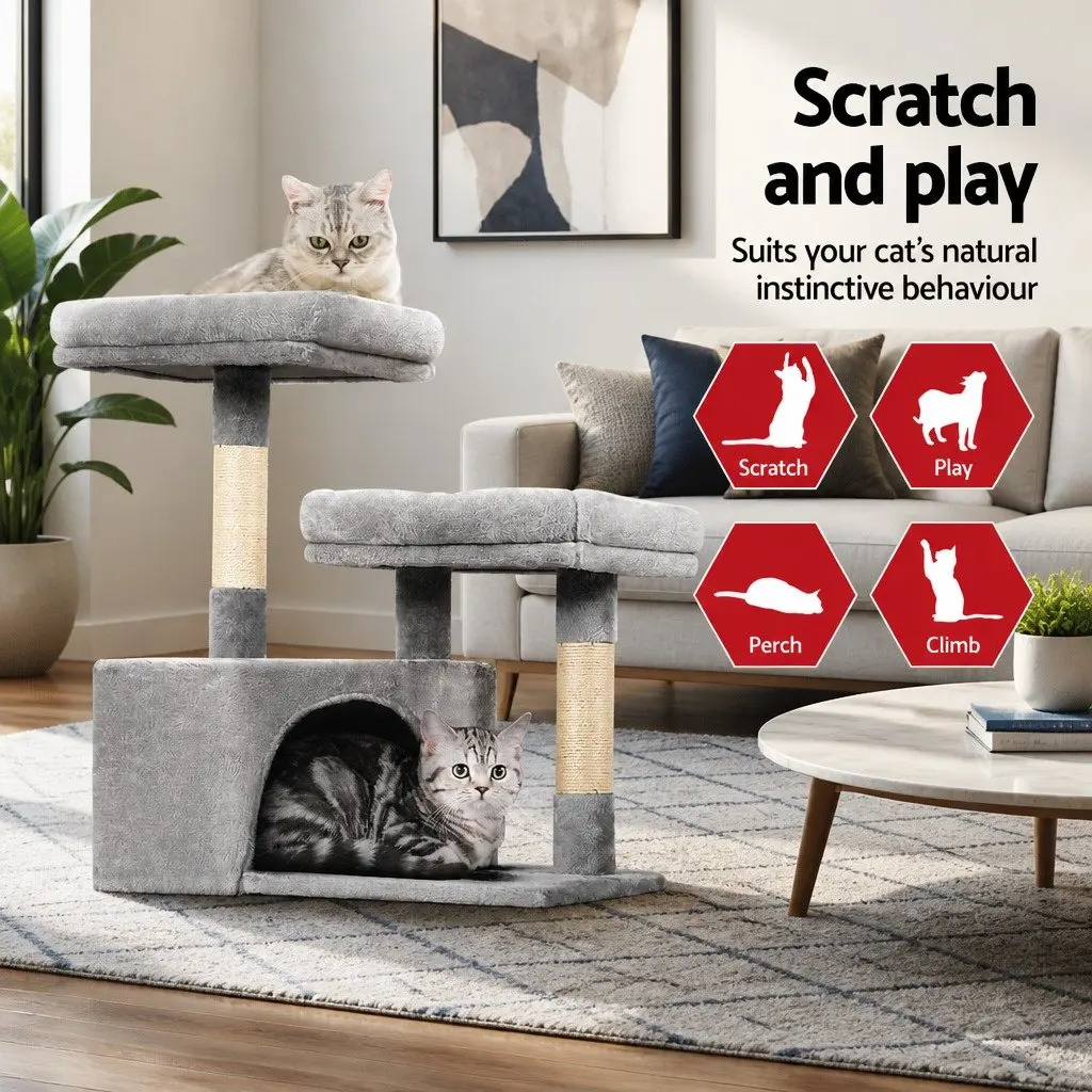 Cat Tree Multi-Level Condo 69cm Grey Wood with Plush Upholstery and Sisal Scratching Posts