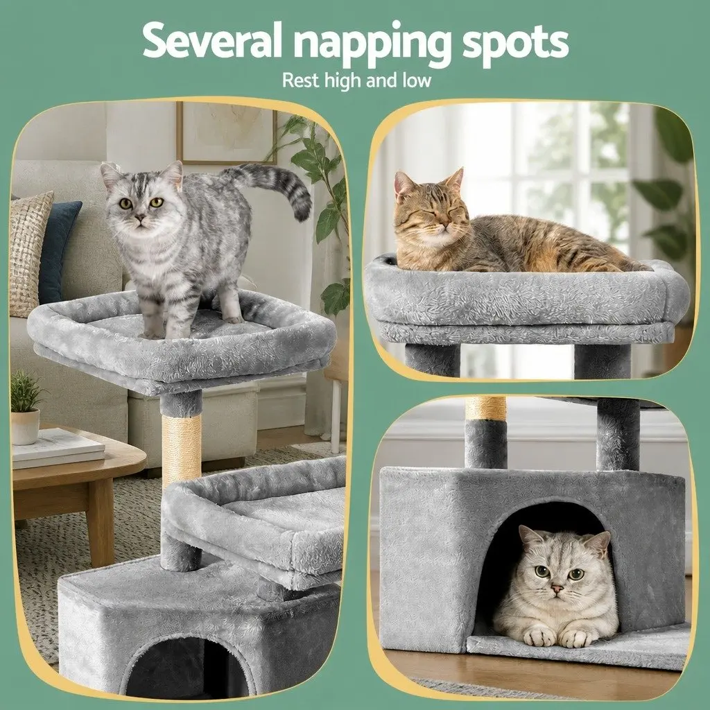 Cat Tree Multi-Level Condo 69cm Grey Wood with Plush Upholstery and Sisal Scratching Posts