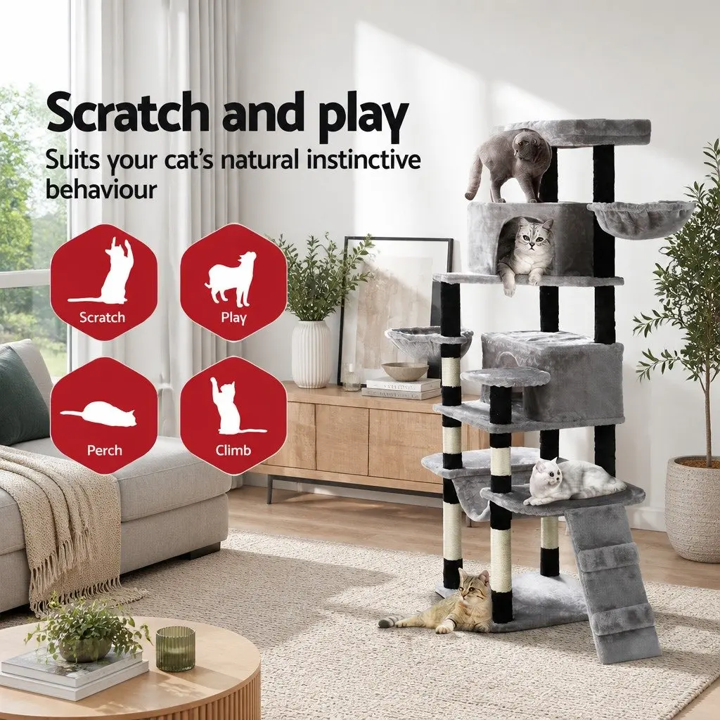 Cat Tree Multi-Level 161cm Scratching Post Condo House Bed Grey