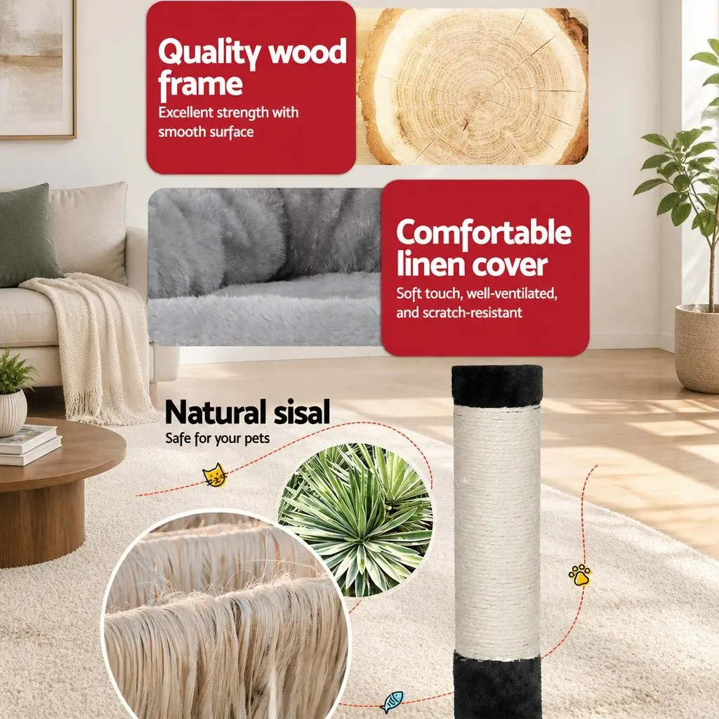 Cat Tree Multi-Level 161cm Scratching Post Condo House Bed Grey