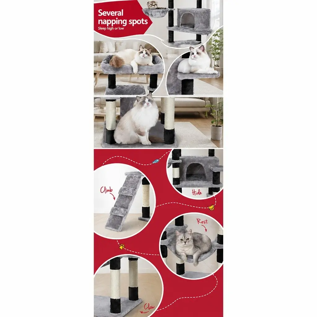 Cat Tree Multi-Level 161cm Scratching Post Condo House Bed Grey