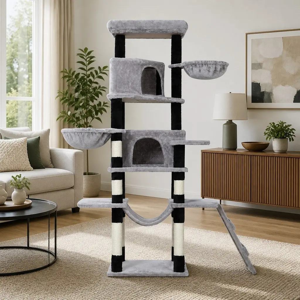 Cat Tree Multi-Level 161cm Scratching Post Condo House Bed Grey