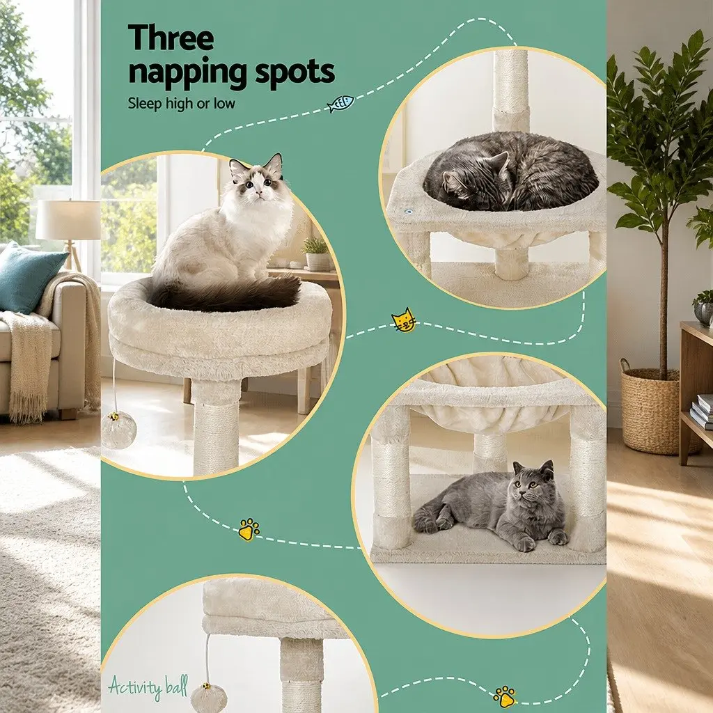 Cat Scratching Post Tree Multi Level 69cm with Bed Hammock Activity Ball