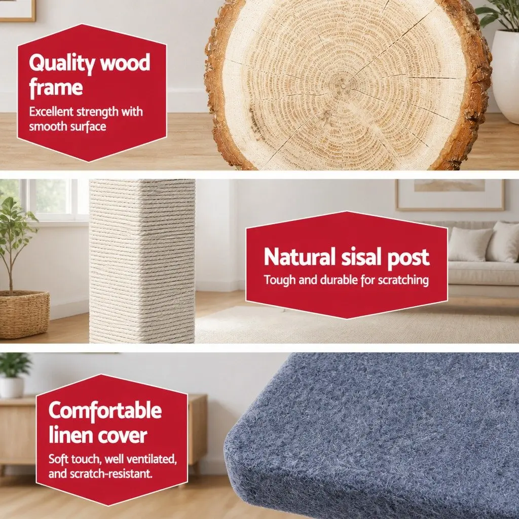 Cat Tree 124cm Scratching Post Tower Multi-Level Condo Perch Climbing Grey