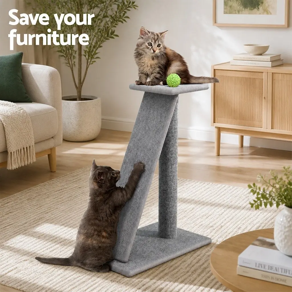 Cat Scratching Post Tower 82cm Grey Condo Tree Climbing House Ramp Perch