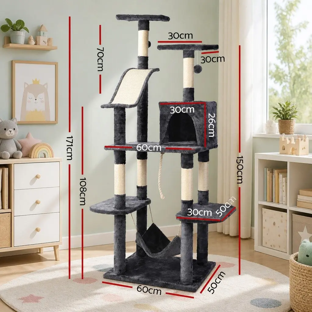 Cat Tree 171cm Tall Scratching Post Tower Wooden Condo Bed Hammock Rope Toys
