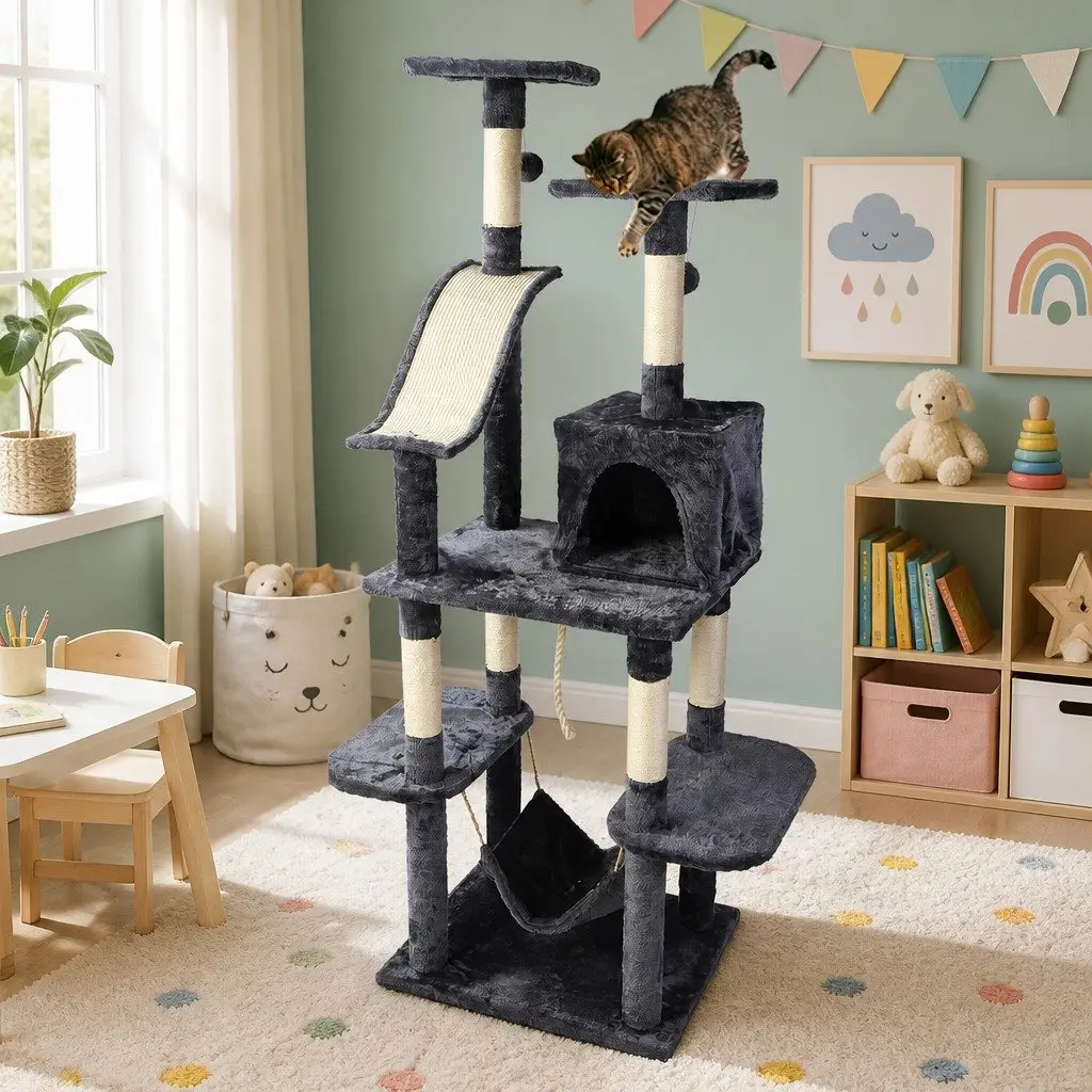 Cat Tree 171cm Tall Scratching Post Tower Wooden Condo Bed Hammock Rope Toys