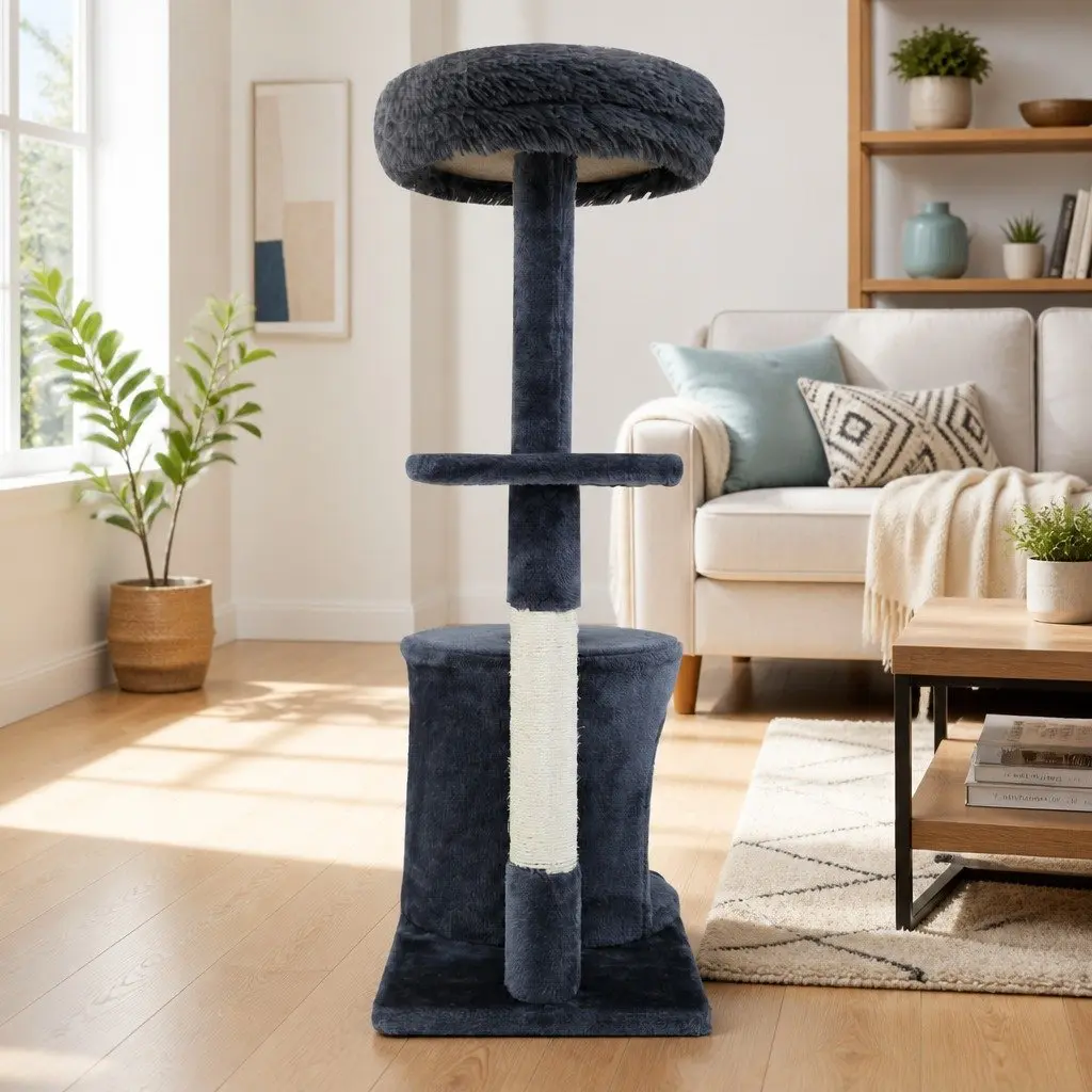 Cat Tree Multi-Level Grey 94cm Scratching Post with Bed Cubicles and Hanging Toys