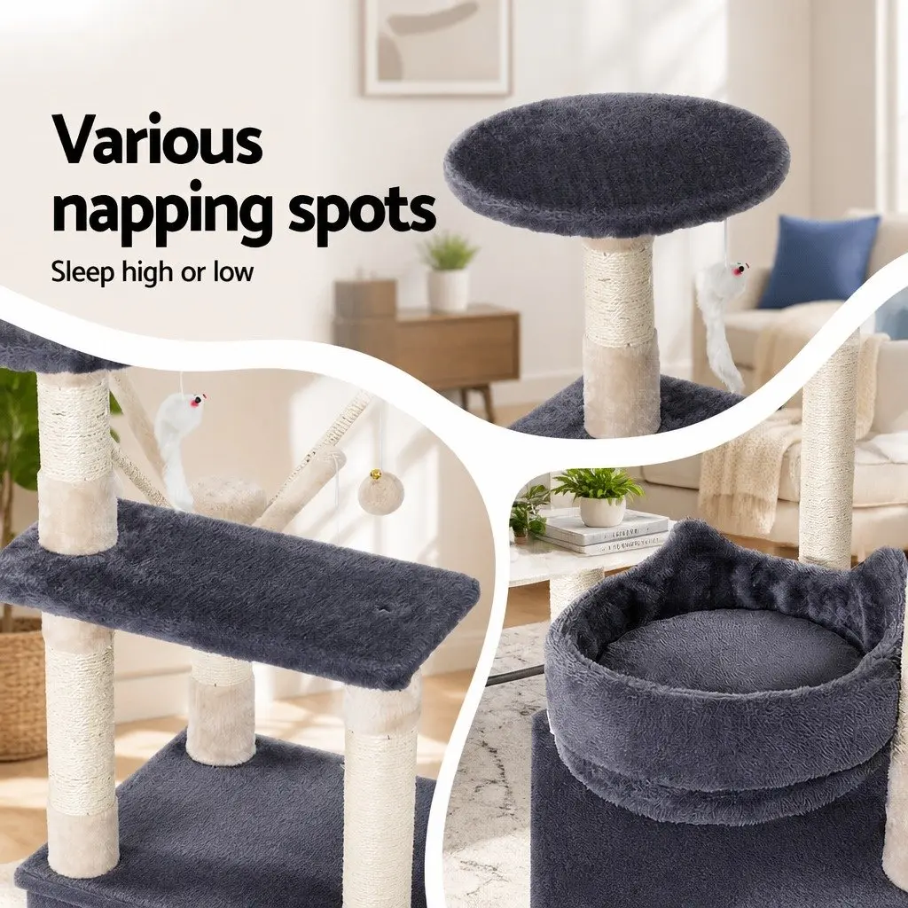 Cat Tree Multi-Level 110cm Tower Scratching Post Condo House with Toys Grey Wood