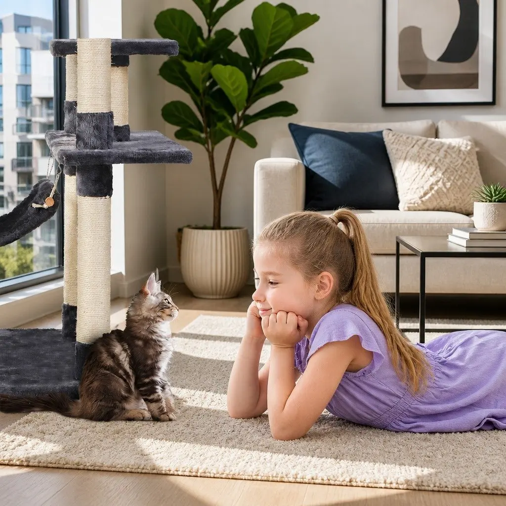 Cat Scratching Post Multi-Level 184cm Tower Tree Condo Bed House Grey