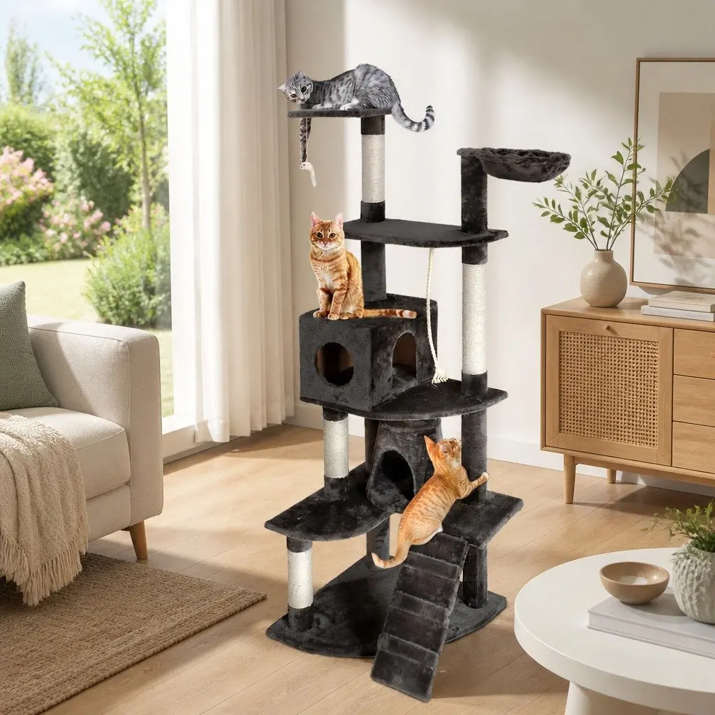 Cat Tree Tower Multi-level 193cm Scratching Post Condo House Grey
