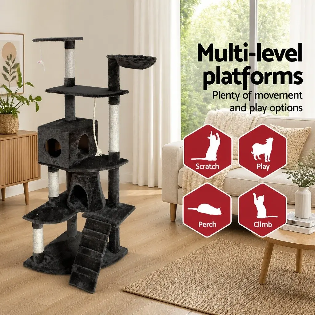 Cat Tree Tower Multi-level 193cm Scratching Post Condo House Grey