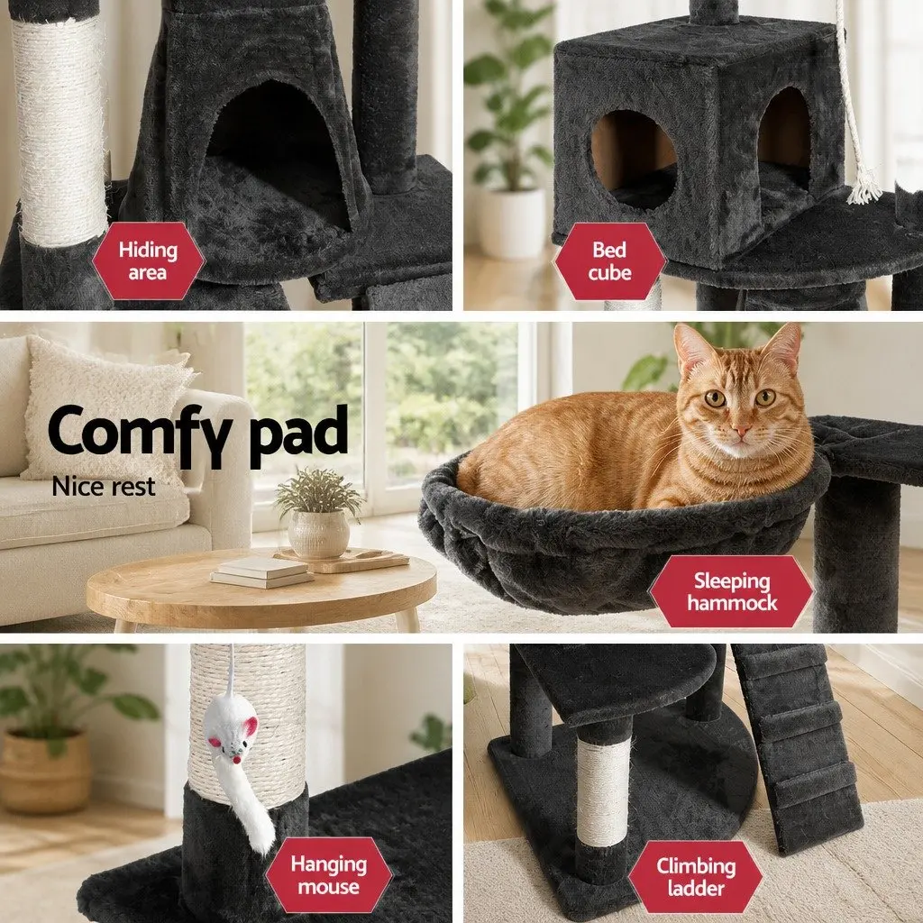 Cat Tree Tower Multi-level 193cm Scratching Post Condo House Grey