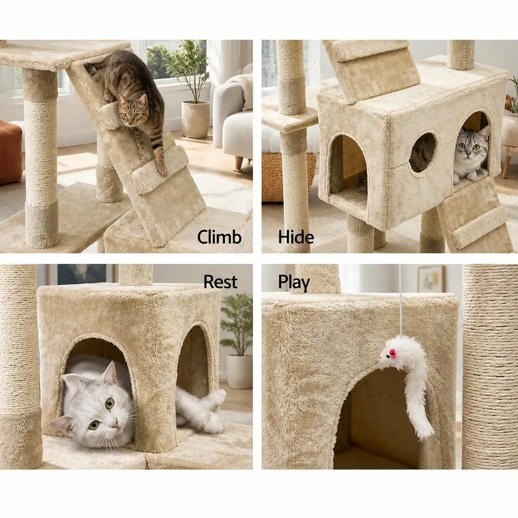 Cat Tree Multi-Level 180cm Scratching Post Condo House Beige