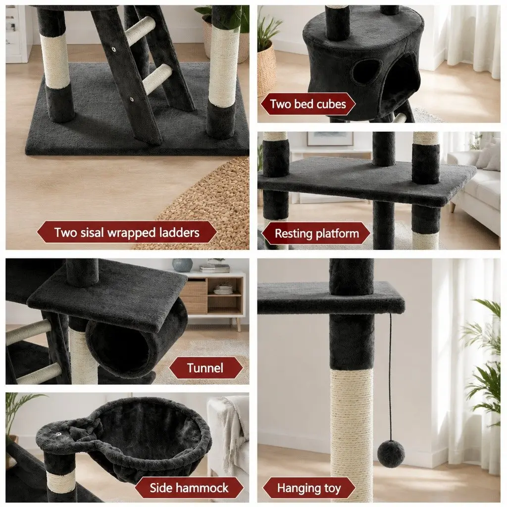 Cat Tree Multi-Level Tower 260cm Grey
