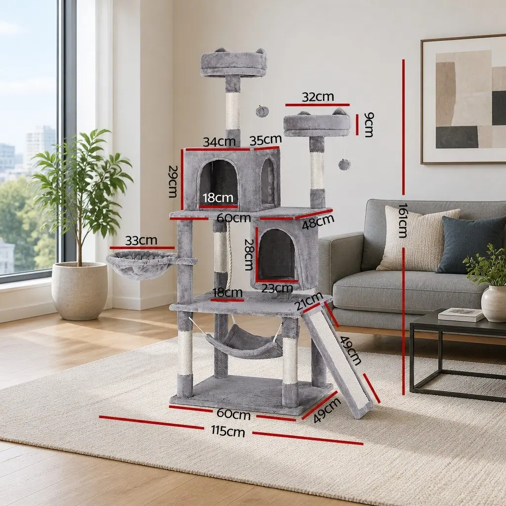 Cat Tree Multi-Level 161cm Grey Scratching Post Condo House