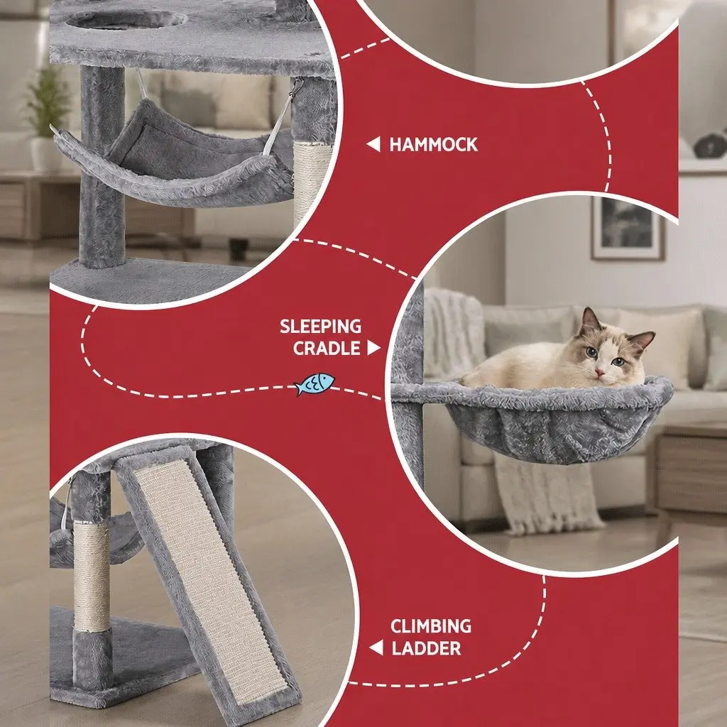 Cat Tree Multi-Level 161cm Grey Scratching Post Condo House