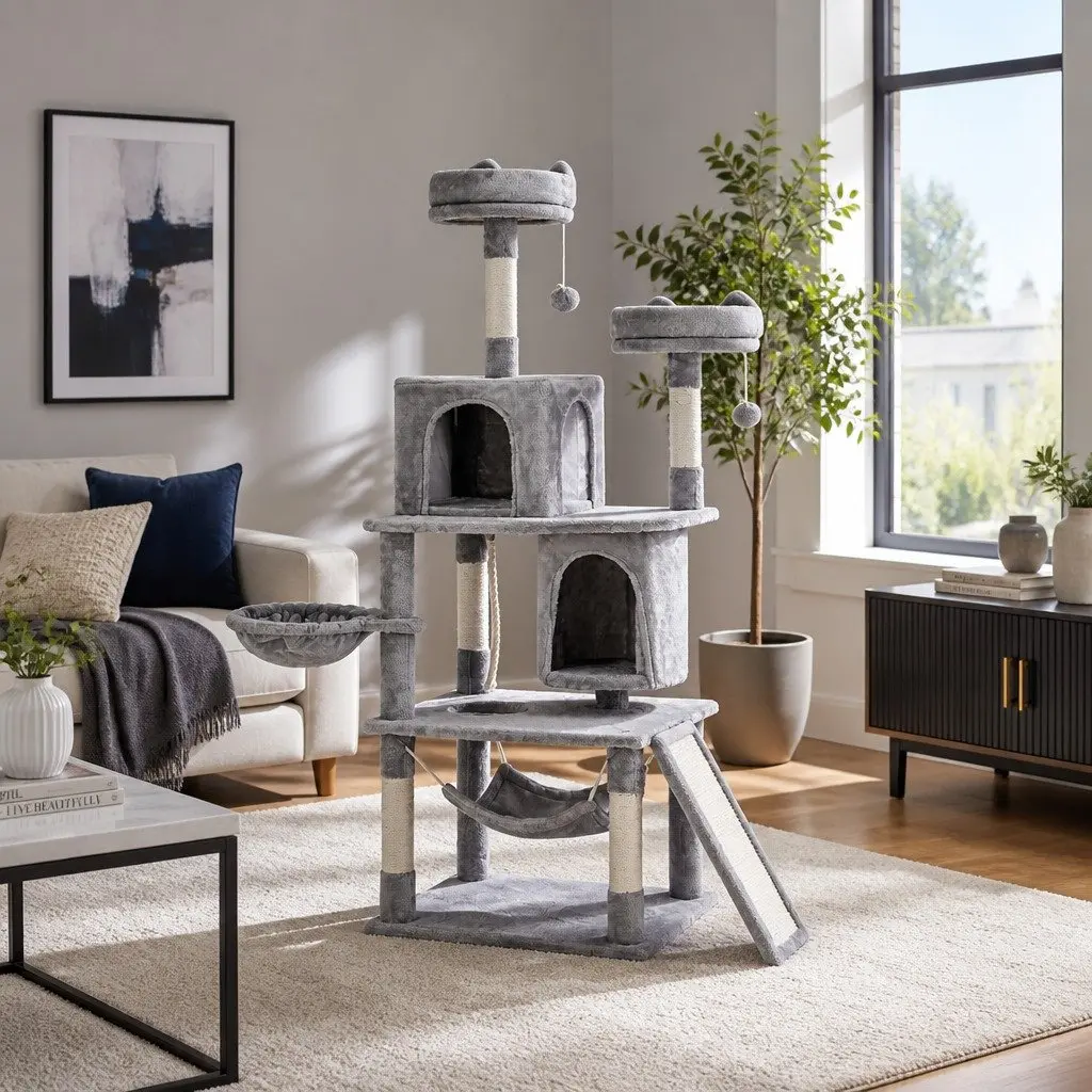 Cat Tree Multi-Level 161cm Grey Scratching Post Condo House