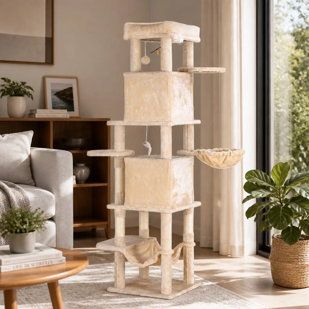 Cat Tree Tower Multi-Level 167cm Beige Scratching Post