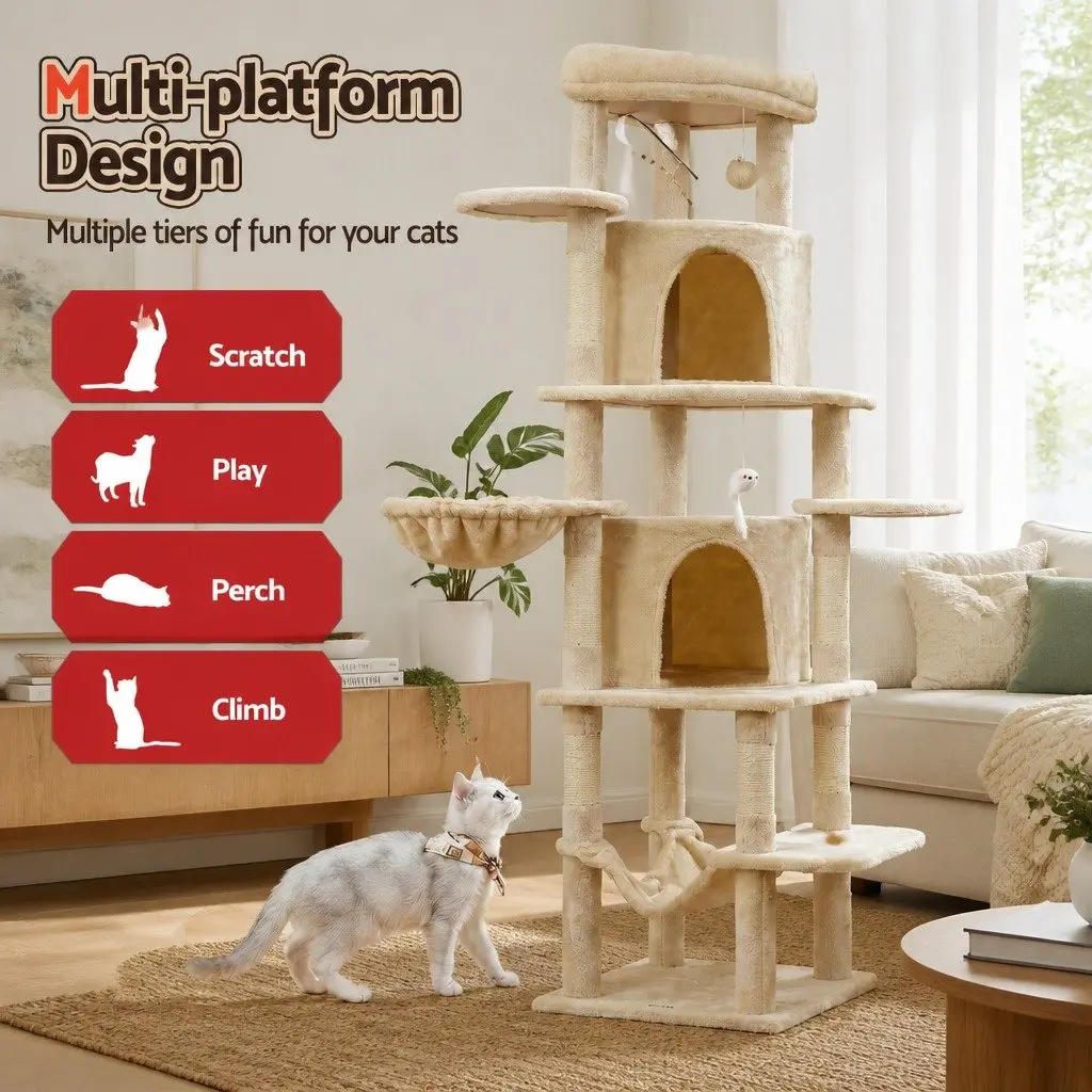 Cat Tree Tower Multi-Level 167cm Beige Scratching Post
