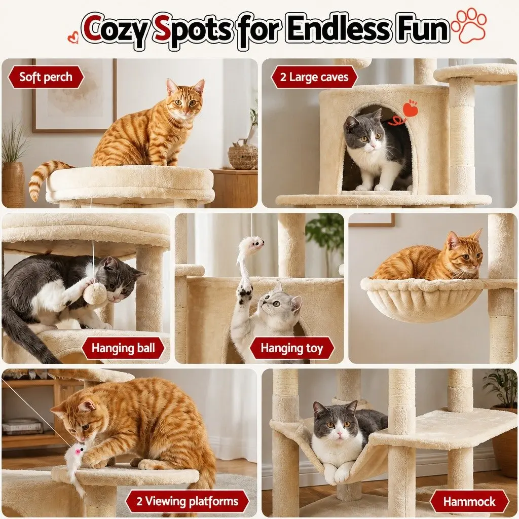 Cat Tree Tower Multi-Level 167cm Beige Scratching Post