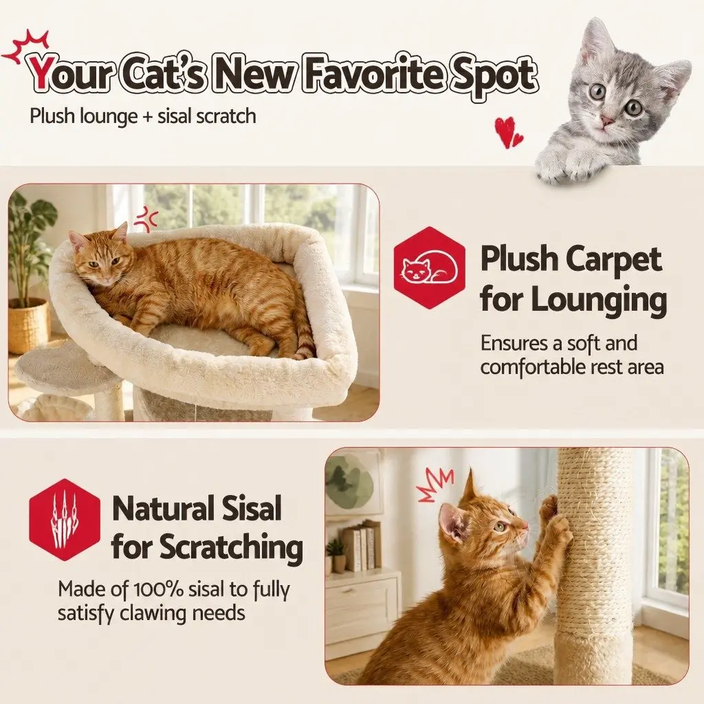 Cat Tree Tower Multi-Level 167cm Beige Scratching Post