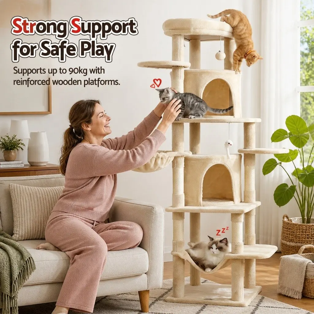 Cat Tree Tower Multi-Level 167cm Beige Scratching Post