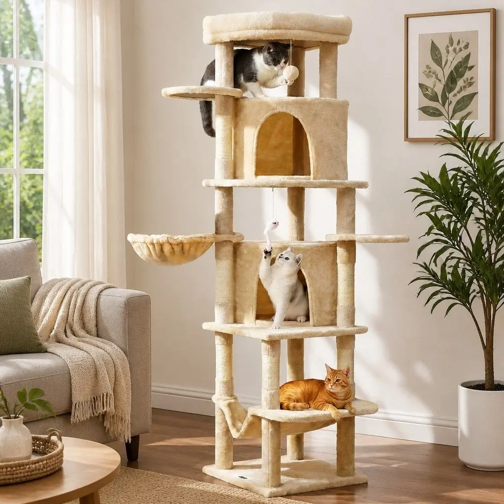 Cat Tree Tower Multi-Level 167cm Beige Scratching Post