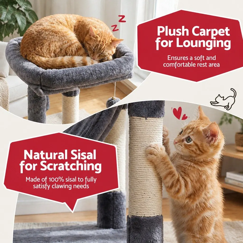 Cat Tree Tower 206cm Large Multi-Level Scratching Post Furniture Plush Grey