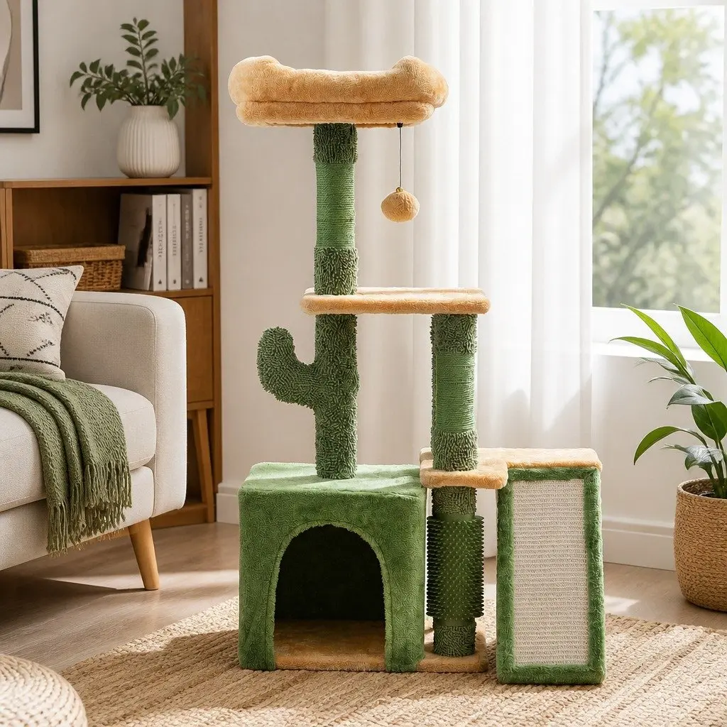Cat Tree Tower Multi-Level 101cm Scratching Post Green